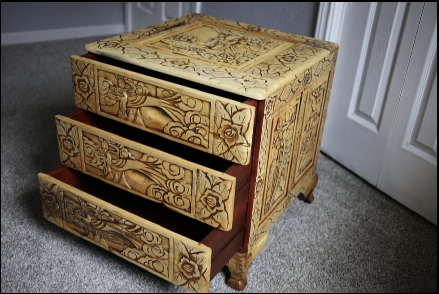 Ornate Wood Chest of Drawers Refinish and Restoration Houston Texas